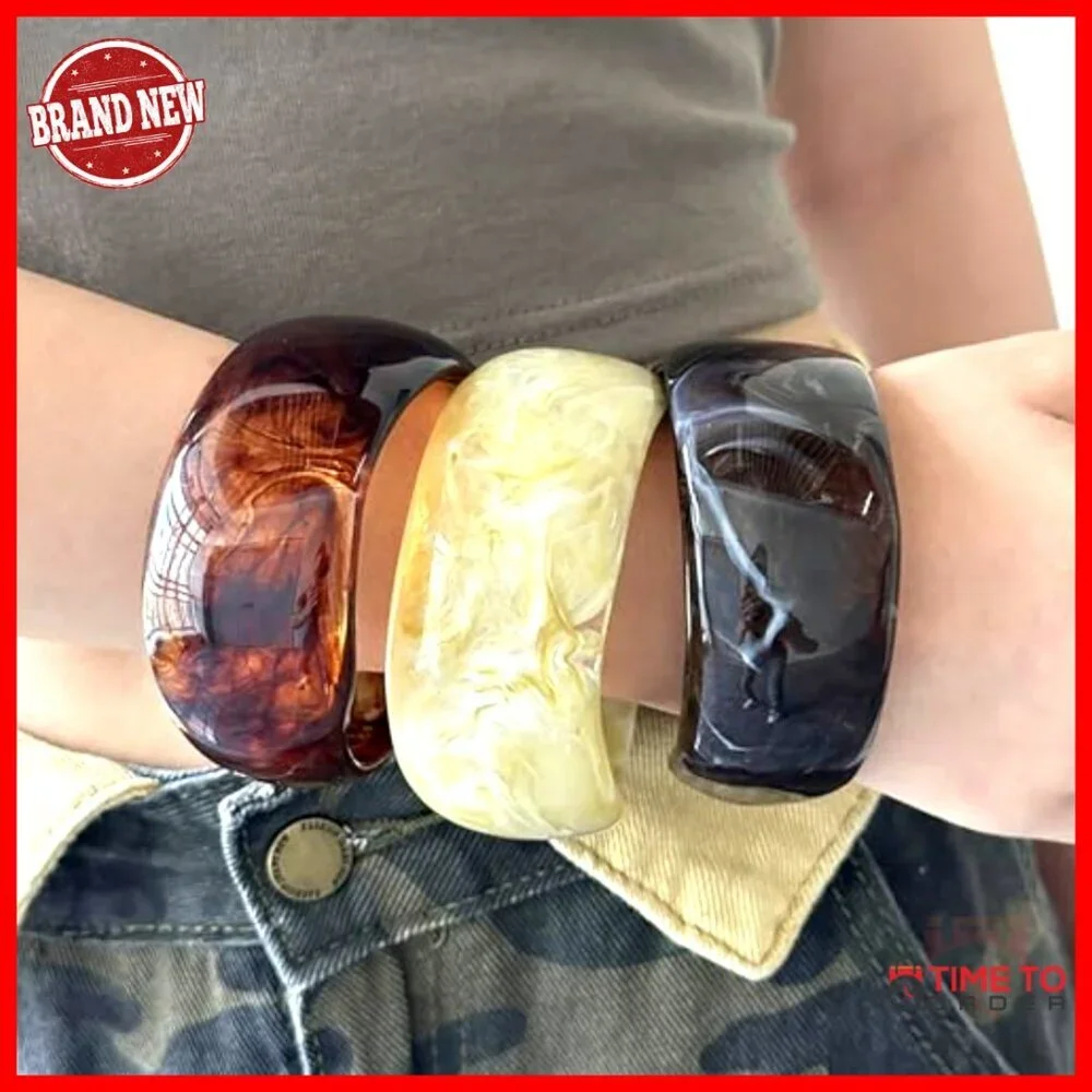 Chunky Resin Bangle Bracelet Set, Stackable Wide Bangles for Women